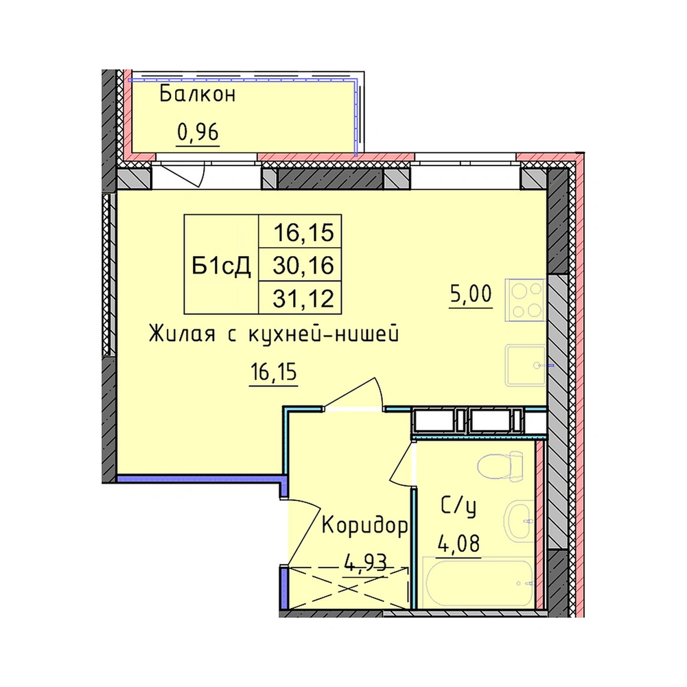 Планировка 1 комнатной Студия №357