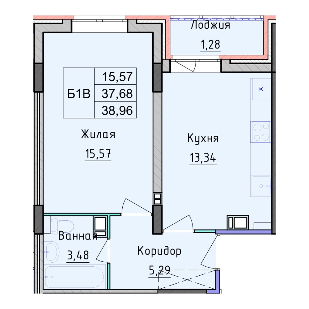 Планировка 1 комнатной Квартира №64