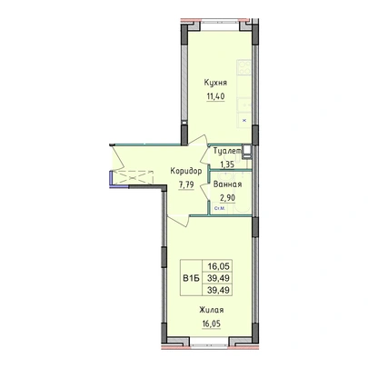 Планировка: 1-комнатная · 39,49 м², Георгий