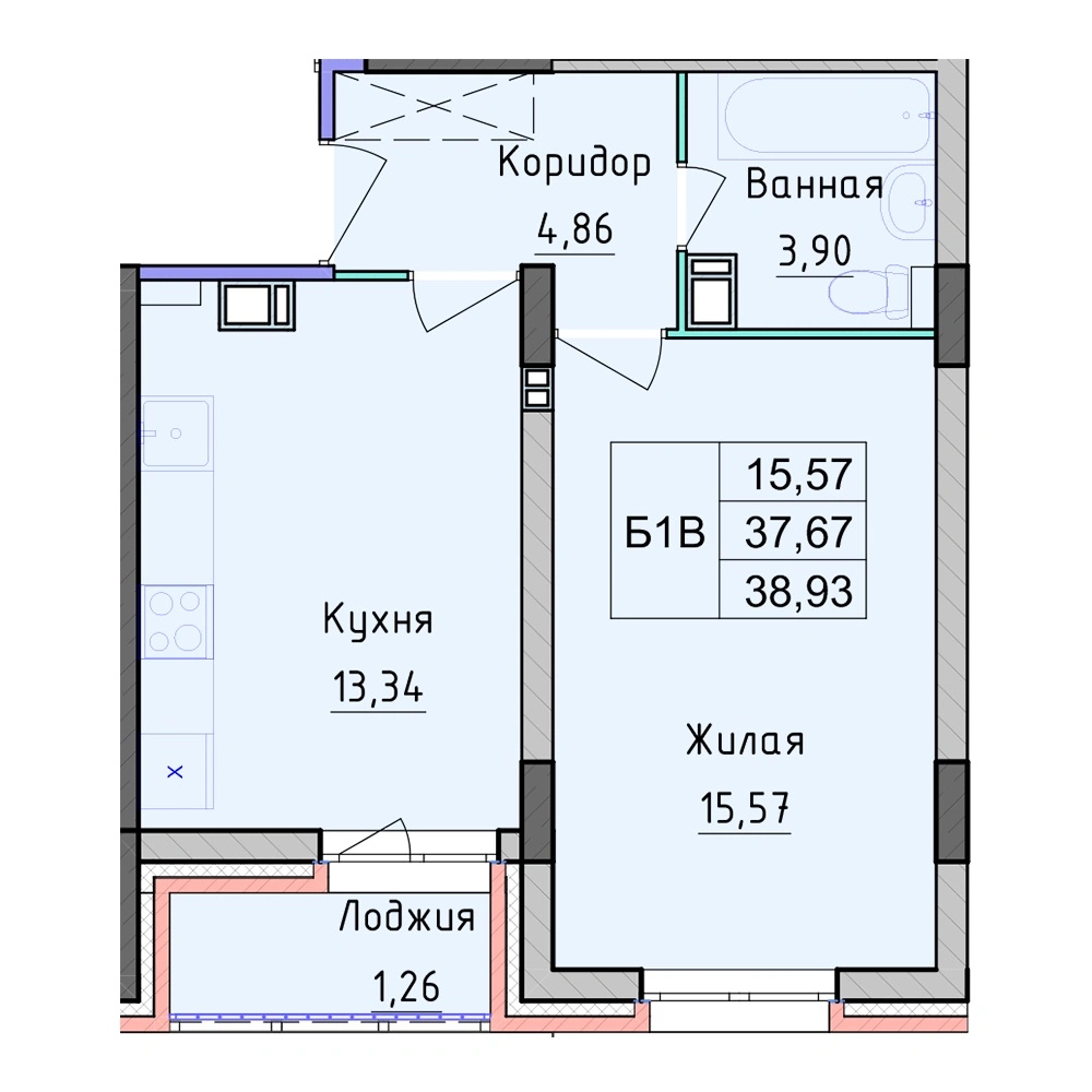 Планировка 1 комнатной Квартира №40